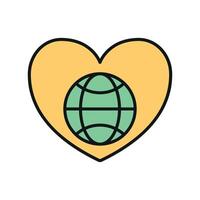 Line style globe with hands icon for clean design eco sites and global awareness posts vector