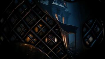 Scary Reflection of Night Scene with Haunted House in the Fog, Looped Cinematic Background, Figures video