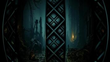 Creepy Reflection of Scene at Night in an Abandoned Cemetery, Looped Cinematic Background, Figures video