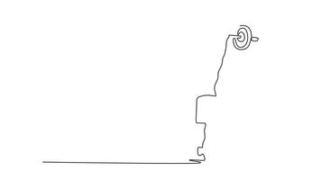 Self drawing animation of single line draw back view fit young man doing heavy weight exercise in health club. Sportsman lifting barbell over his head in the gym. Continuous line. Full length animated video