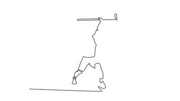 Animated self drawing of continuous line draw muscular fitness man doing clean and jerk barbell over his head in gym. Functional weightlifting training. Snatch exercise. Full length one line animation video