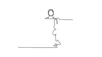 Self drawing animation of single line draw front view athletic man doing barbell front squat exercise during intense workout at the gym. Sport, healthy lifestyle. Continuous line. Full length animated video