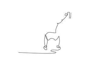 Animated self drawing continuous line draw back view of sporty man performing overhead squats with heavy barbell at the gym. Active lifestyle weightlifting bodybuilder. Full length one line animation video