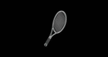 Hologram screen of a Tennis racket in rotation, 3d object, loop video
