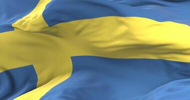 Sweden flag waving at wind in slow in blue sky, loop video