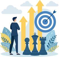 Illustration of a businessmen view chess as a symbol of strategic growth and decision-making, representing new ideas and plans. vector