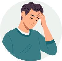 Man have a headache. The art style is flat vector