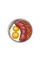 Breakfast of red bean sausage and fried egg on a plate on a white background vector