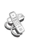 Art line sketch retro landline telephone technology with dial number issolated on white and shadow vector