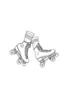 Line art sketch 80s retro style roller skates. Retro style coloring page vector