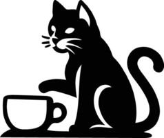 logo of a cat with a cup of coffee. abstract logo vector