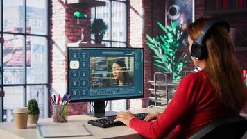 Developer coding cloud computing with AI chatbot on pc, working from home and focusing on software development process for productivity and innovation. Prompts for code. Camera B. photo