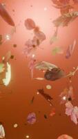 ligero y aireado otoño hoja caer, 3d animación con partículas y brillo, vertical, sin costura lazo video