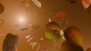 Dramatic Fall Season Scene with Autumn Leaves, 3D Animation with Spotlight Effect, seamless loop video