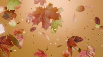 ligero y aireado otoño hoja caer, 3d animación con partículas y brillo, sin costura lazo video
