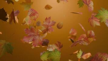 3d animazione di autunno le foglie caduta nel caldo Marrone sfondo, senza soluzione di continuità ciclo continuo video