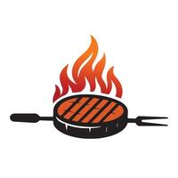 Grilling Icon with Flames and Fork vector