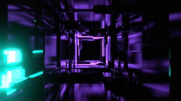 Turquoise and Purple Infinite Strobe Sci Fi Corridor Made of Metal Blocks Background VJ Loop in 4K video