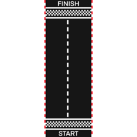 Race track with start and finish lines, dashed center line and checkered side borders, png