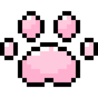 Pixel paw print in retro 8-bit art style. Cat footprints icon png