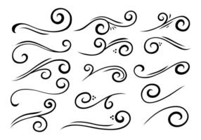 Hand Drawn Decorative Swirl Accent. A refined set of 15 hand drawn decorative accents featuring swirls strokes spiral curls in artistic style. Perfect for branding stickers packaging layout design vector