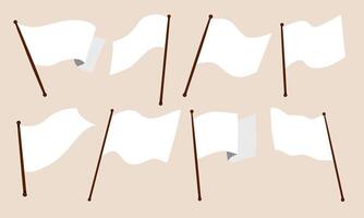 Soft Waving Minimalist White Flag. A soft waving white flag in flat style with natural curves and brown vertical pole. Perfect for calm symbols, peaceful design, UI layout and soft visuals vector