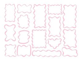 Wavy Line Art Decorative Frame Outline. A playful collection of pink wavy frames in irregular shapes with scalloped edges ripple contours and soft curves. Perfect for journaling scrapbook label vector