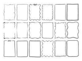 Hand Drawn Decorative Rectangle Frame. A complete set of 18 rectangle frames featuring scrolls scallops waves curls dots and minimal contours in various hand drawn styles. Perfect for layout packaging vector