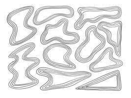 Line Art Abstract Contour Shape. A collection of 11 abstract elements featuring layered contour lines in fluid organic forms. Perfect for modern graphics, visual textures, poster and minimalist design vector