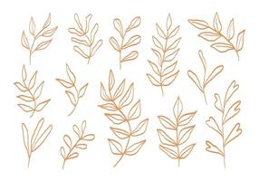 Line Art Botanical Foliage Sketch. A curated collection of 13 botanical foliage illustrations in hand drawn line art style using organic shapes and clean outlines. Perfect for nature themed projects vector