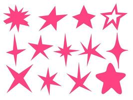 Bold Pink Star Silhouette and Icon. A striking set of 13 bold pink star silhouettes and abstract icons in various styles including classic, playful, and blobby. Perfect for stickers festive layouts vector