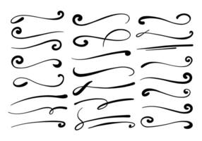 Hand Drawn Calligraphy Swirl Flourish. A complete set of 24 elegant swirl accents and calligraphic flourishes in hand drawn style including loops strokes. Perfect for decorative typography wedding vector