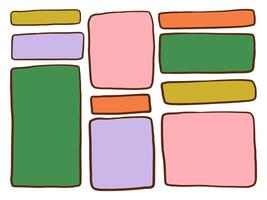 Hand Drawn Colorful Rectangle Shape. A cheerful collection of colorful hand drawn rectangles in pink green orange yellow and purple with soft edges and thick outline. Perfect for label layouts UI kits vector