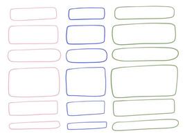 Line Art Rounded Rectangle Frame Shape. A clean collection of rounded rectangle frames in pink blue and green with soft edges sketch contour and minimal proportion. Perfect for UI design notes layouts vector
