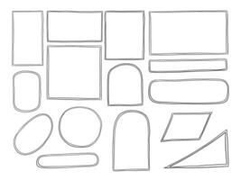 Hand Drawn Freeform Frame Shape. A complete collection of 15 hand drawn abstract frames including rectangles arches blobs bars triangles and more. Perfect for visual scrapbooking journaling layout vector