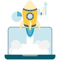 rocket launch and laptop monitor vector