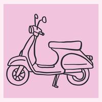 Line art illustration of a vintage motorcycle, doodle style, with simple lines and a retro aesthetic. Minimalist design vector