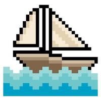 Sailboat in pixel art style isolated on white background vector