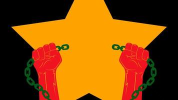 Great animation of hands holding a raised chain with stars and a Juneteenth themed background. Symbol of freedom and justice. video