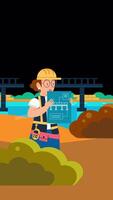 Engineers Working On Construction On Vertical On Alpha Channel 2D Cartoon Animation video