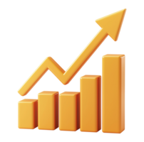 Orange bar chart with upward arrow transparent image. Profit increase barchart isolated cutout 3d render. Investment return. Analytics. Statistic rise cut out clipart design element png