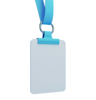 Empty ID badge with blue clip lanyard image isolated transparent. Vertical pass visitor. Identity holder cut out . Office identification cutout element object photography png