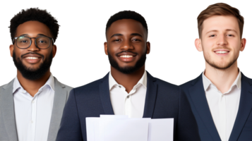 Smiling diverse business team with resumes image isolated transparent. Welcoming corporate culture cut out . Career hiring process. Workplace candidates cutout photography png