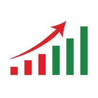 Red and Green Growth Graph with Vertical Bars and Arrow indication progress vector