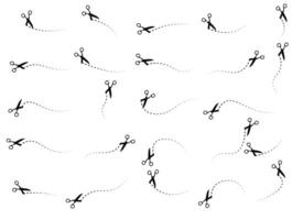 Set of Doodles Art of Scissor Cutting Lines - Different Shapes of Arrow Designs with Dotted Lines vector