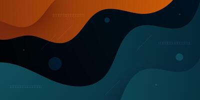 Abstract colorful orange wave fluid shapes pattern on dark blue background. Minimal abstract background design. vector