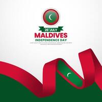 Maldives independence day square banner background with warving ribbon flag vector