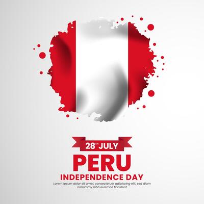 Peru independence day with Grunge brush painted flag style for square banner background