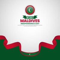 Maldives independence day greeting card, square background with warving ribbon flag vector