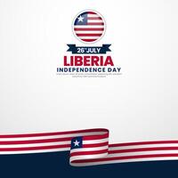 Liberia independence day square banner background with warving ribbon flag vector